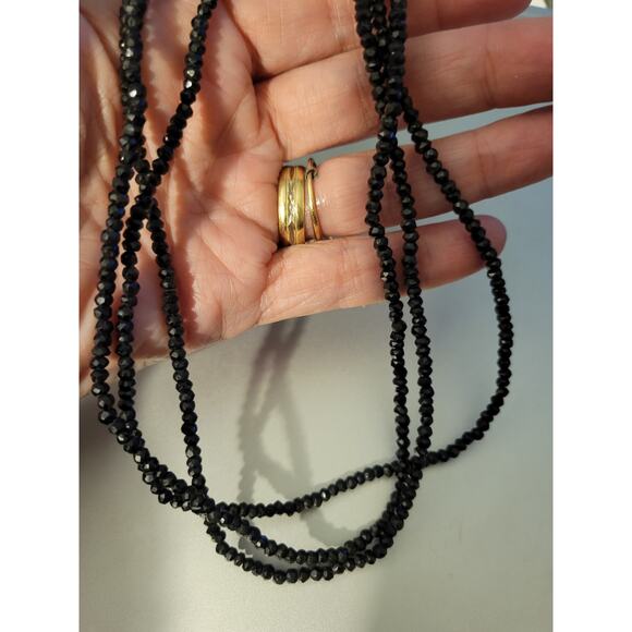 Sterling 925 Silver Triple Stand Black Beaded Necklace 18 inch India - Picture 6 of 7